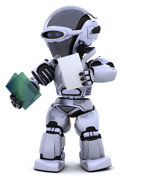 Foto gratuito il rendering 3d di robot con documenti e cartelle