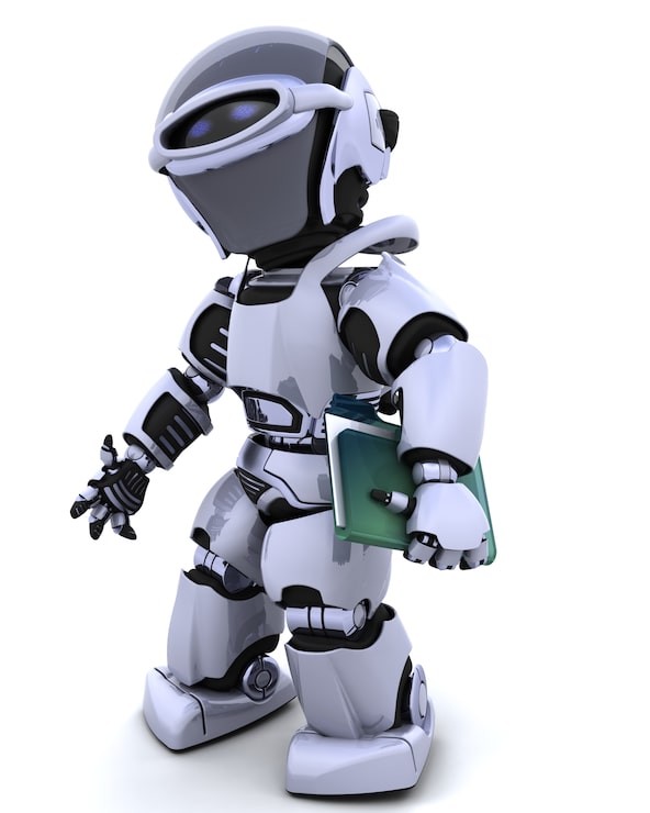 Foto gratuito il rendering 3d di robot con documenti e cartelle