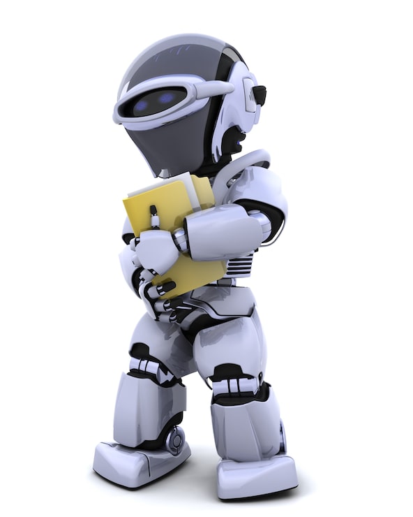 Foto gratuito il rendering 3d di robot con documenti e cartelle