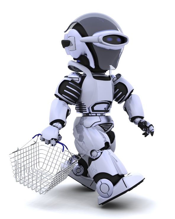 Foto gratuito il rendering 3d di un carrello robot con un cesto