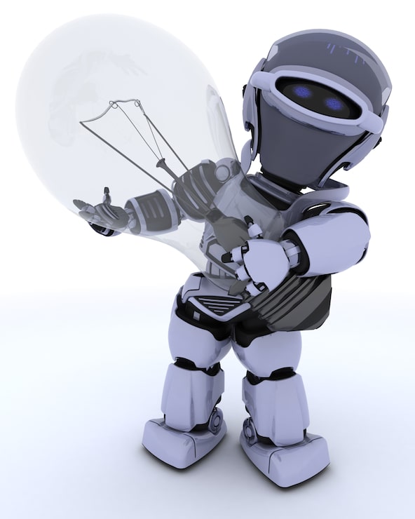 Foto gratuito robot in possesso di una lampadina