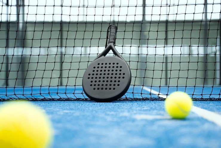 Foto gratuito tavolozza e palline sul campo ad angolo basso