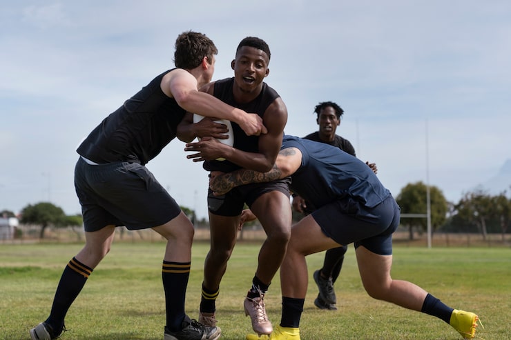 Foto gratuito uomini che giocano a rugby sul campo
