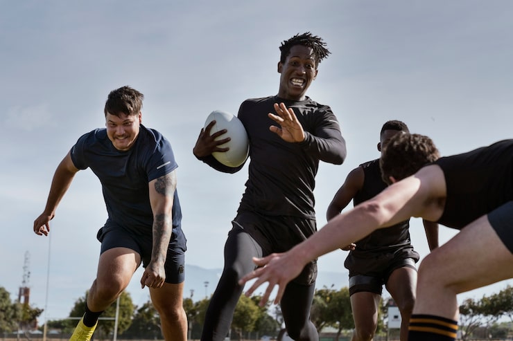 Foto gratuito uomini che giocano a rugby sul campo