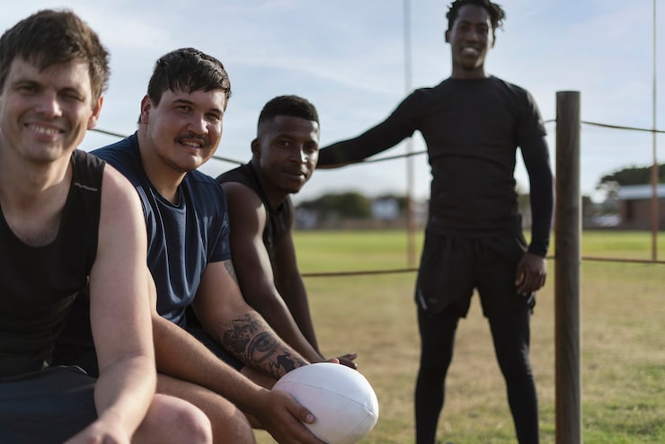 Foto gratuito uomini che giocano a rugby sul campo