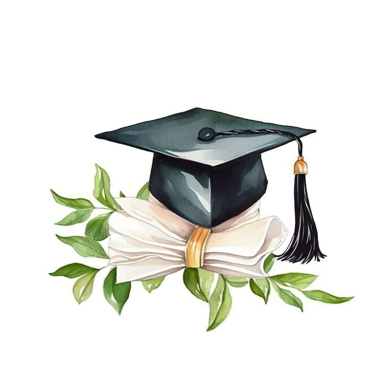 Foto acquerello graduation cap e diploma educational clipart scuola clipart generative ai