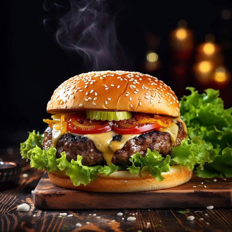 Foto ai ha generato un hamburger con un panino al formaggio.