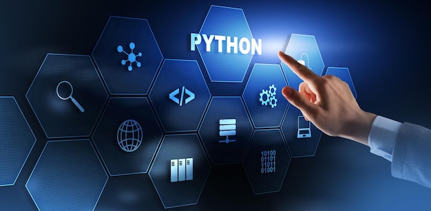Photo alur kerja pemrograman bahasa pemrograman python konsep algoritma abstrak di layar virtual