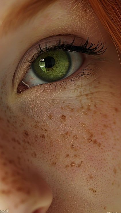 Photo close-up mata dan pipi berbintik
