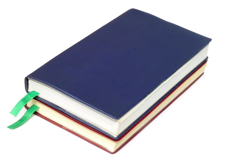 Photo dua buku harian terisolasi di atas latar belakang putih