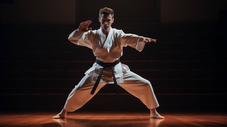 Foto i bambini di karate combattono su uno sfondo nero