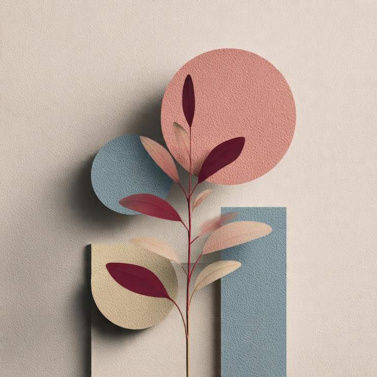 Photo ilustrasi botani minimalis dengan bentuk geometris abstrak