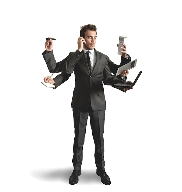 Foto imprenditore multitasking