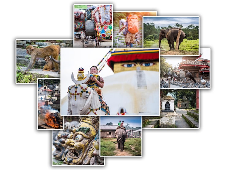 Photo kolase pemandangan diffefent nepal