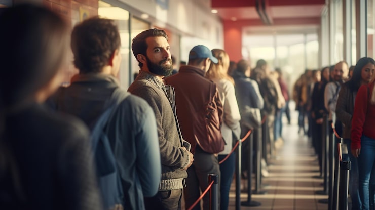 Photo pria mengantri pada black friday