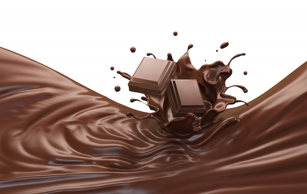 Photo rendering 3d percikan cokelat hitam