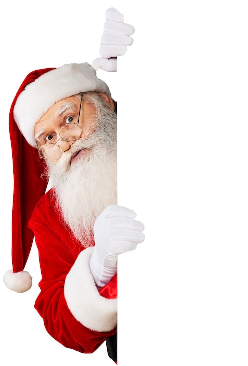 Foto ritratto di babbo natale sorridente su bianco