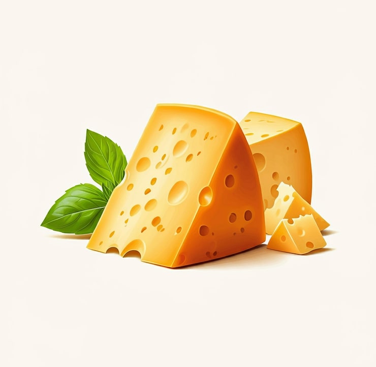 Foto un formaggio con buchi e buchi su di esso e una foglia verde