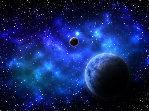 Foto grátis 3d render de um fundo de espaço com planetas abstratos e nebulosa