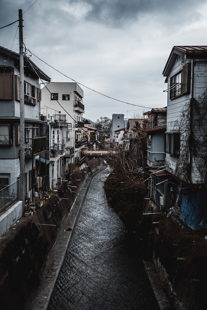 Foto grátis canal em linha de casas e edifícios