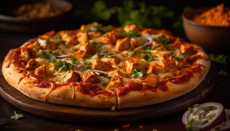 Foto grátis fatia de pizza recém-assada na mesa de madeira rústica gerada por ia