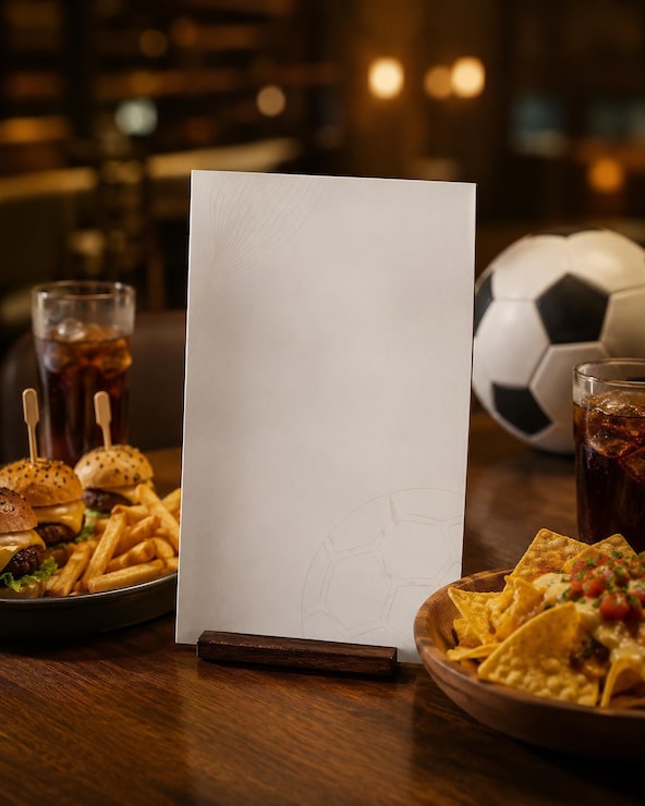 Foto grátis menu de mesa em branco ao lado de comida de estádio