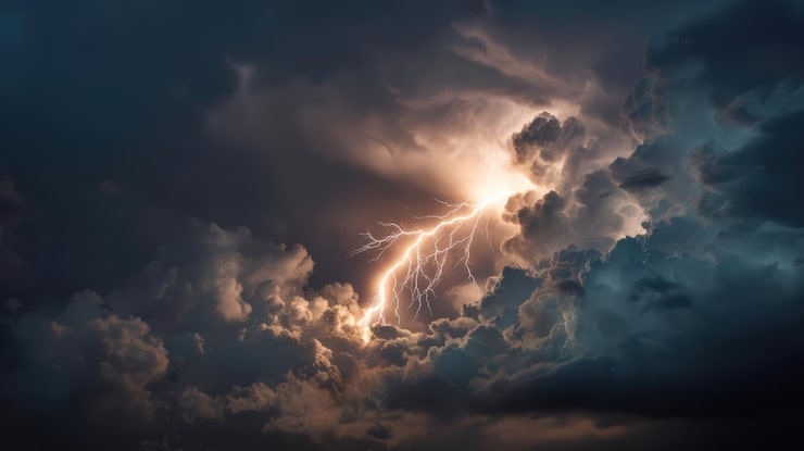 Foto grátis raio poderoso em um céu escuro e tempestuoso