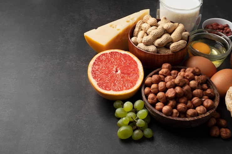Foto grátis variedade de alérgenos alimentares comuns para pessoas