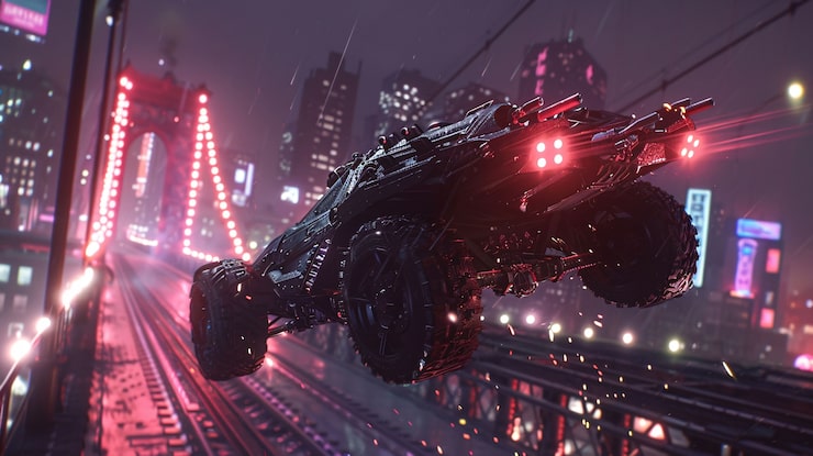 Kostenlose Foto batmobile-konzeptwagen mit neonlichtern