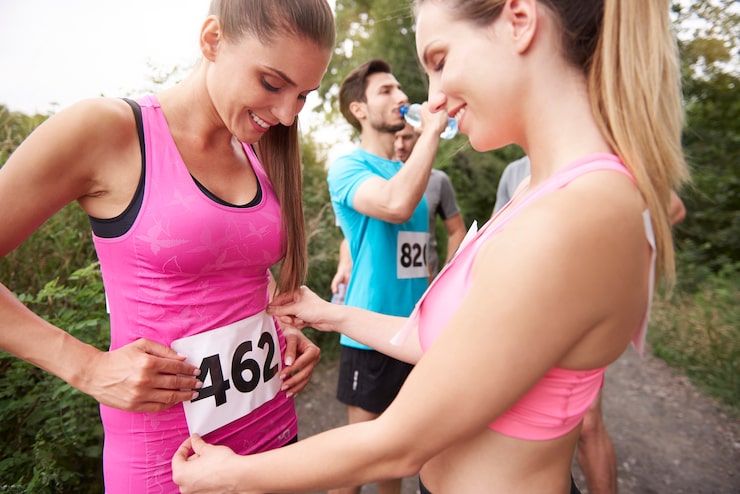 Kostenlose Foto junge freunde laufen während eines marathons