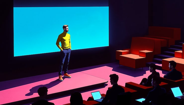 Kostenlose Foto mann präsentiert in einem theater