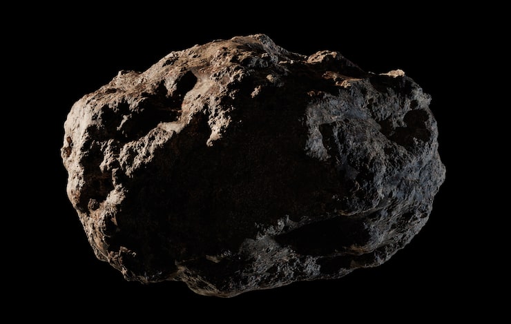 Foto asteroide aislado sobre fondo negro
