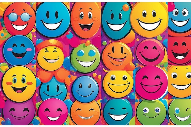 Foto las banderas de caras sonrientes de colores