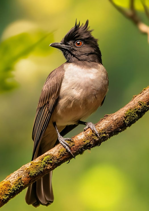 Foto bulbul com crista no ramo