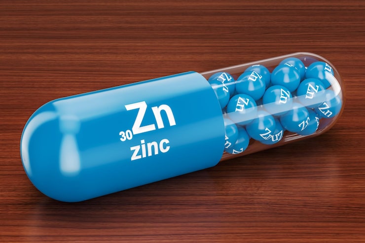 Foto capsula com elemento zn de zinco na mesa de madeira renderização 3d
