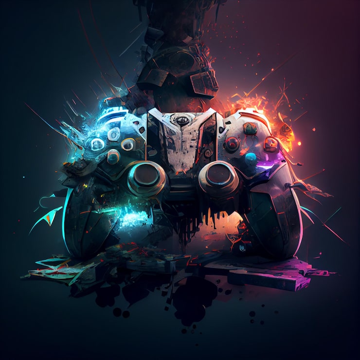 Foto cyberpunk-gaming-controller-gamepad-joystick-illustration