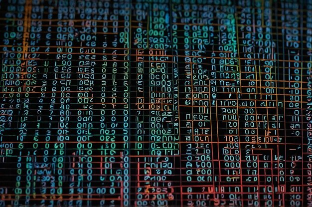 Foto digitaler programmiercode mit dynamischem tech-gitter