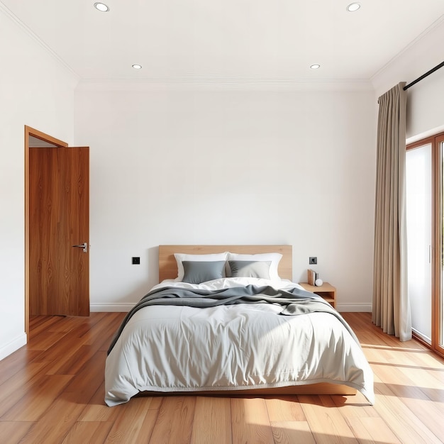 Foto un dormitorio con una cama y una puerta que conduce a un balcón