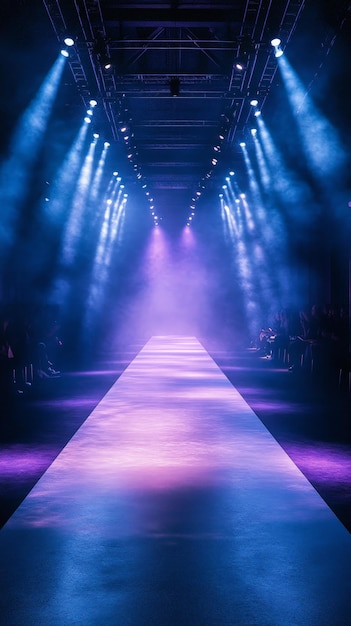 Foto la dramática pasarela de la moda con los reflectores