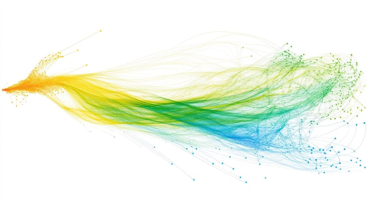 Foto farbiger datenstrom fließt abstrakt hintergrund netzwerk visualisierung technologie konzept