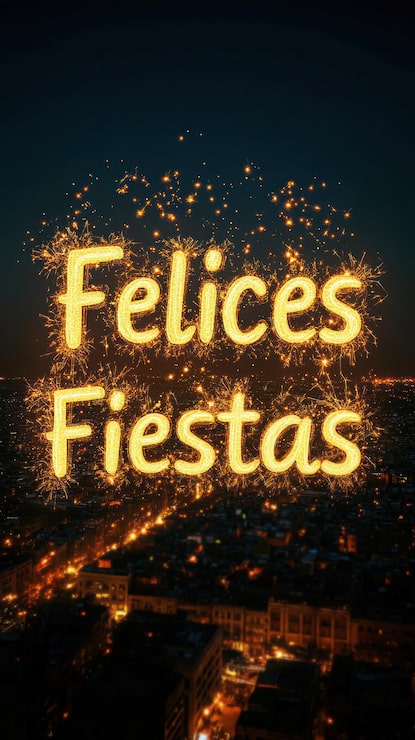 Foto felices fiestas foguetes espumantes sobre o horizonte da cidade