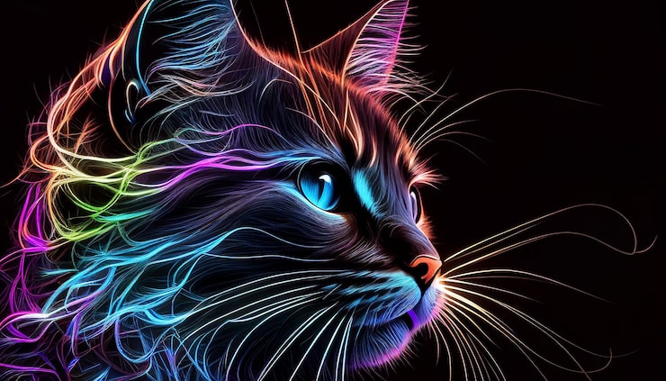 Foto hermoso gato lindo con brillo de neón ia generativa
