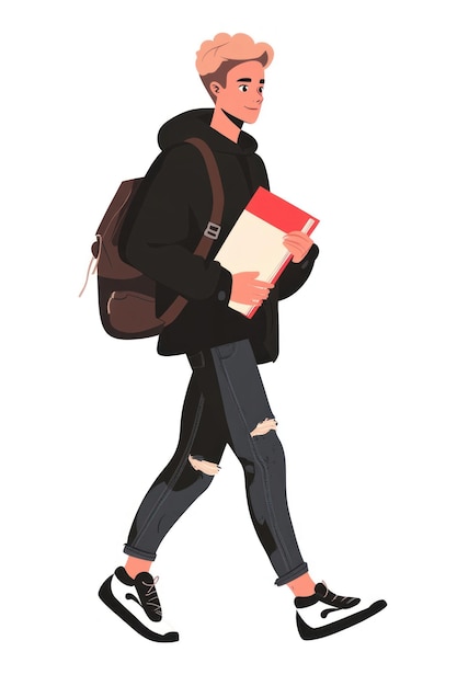 Foto illustration: gehender student mit rucksack, mode