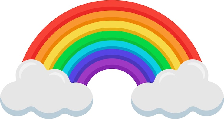 Foto ilustración de arcoíris con nubes en diseño plano