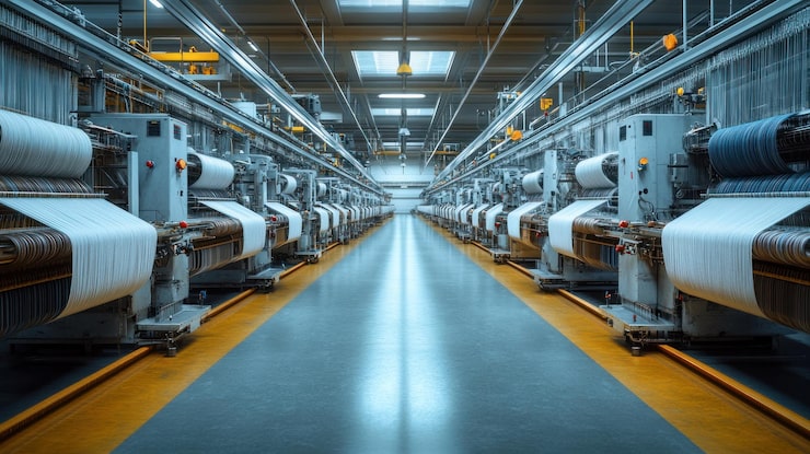 Foto industrielle textilfabrik mit webmaschinen