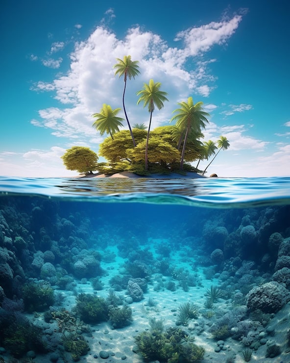 Foto isla tropical bajo un cielo azul