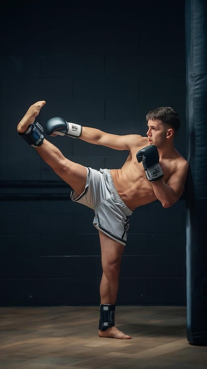 Foto junge männer kickboxen