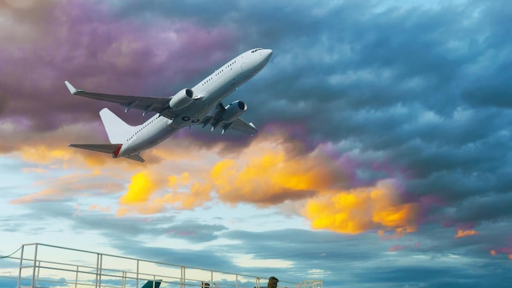 Foto niederwinkelansicht eines flugzeugs, das am himmel fliegt