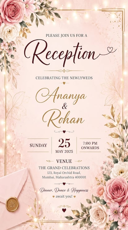 Foto plantilla de invitación floral para recepción de boda