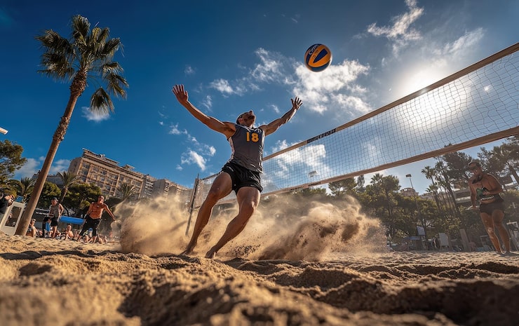 Foto sensationeller beachvolleyball-spike in aktion